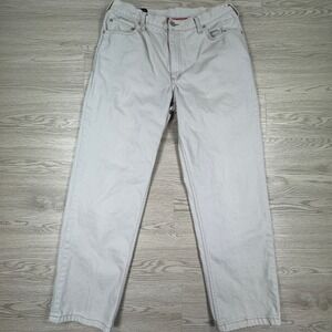 Lands' End Men's Pants Square Rigger Light Gray/Cream 35 Straight Leg Cotton